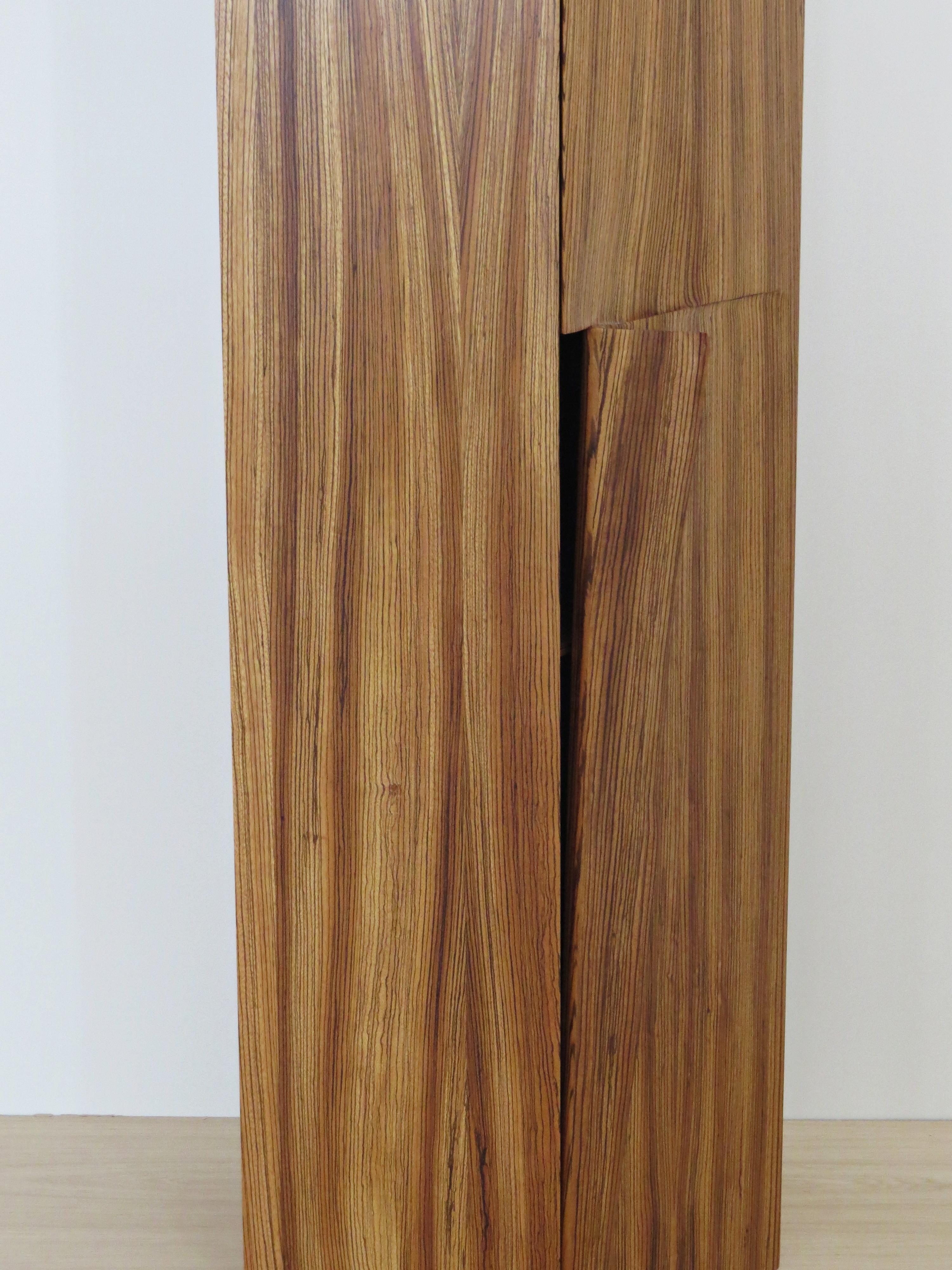 Contemporary Tower Cabinet, Handmade, Solid Zebra Wood, Made in Germany, High Cabinet For Sale