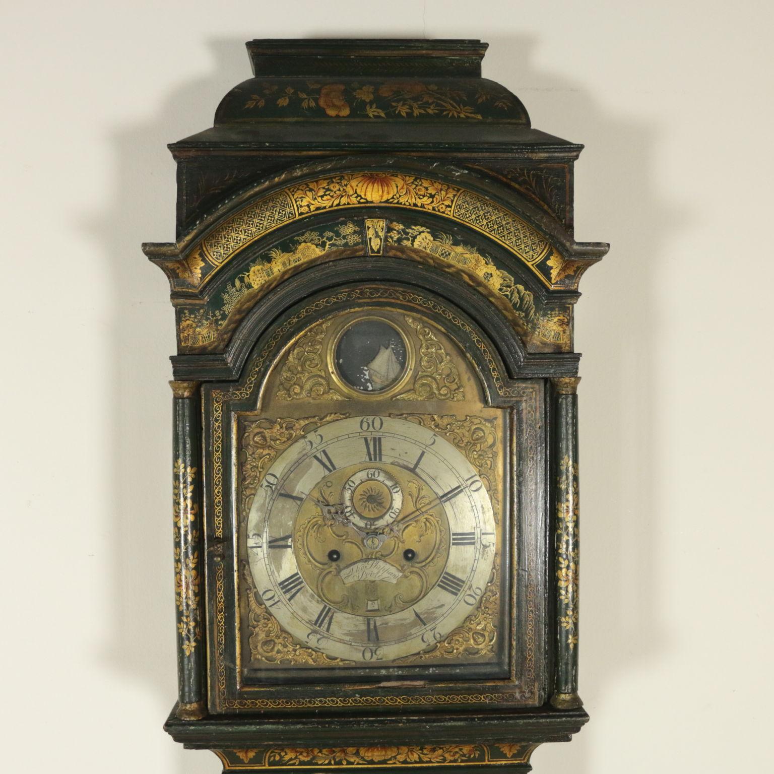 Tower Clock, Phippard Jappened Long Case George II Period '1730-1760' In Good Condition For Sale In Milano, IT
