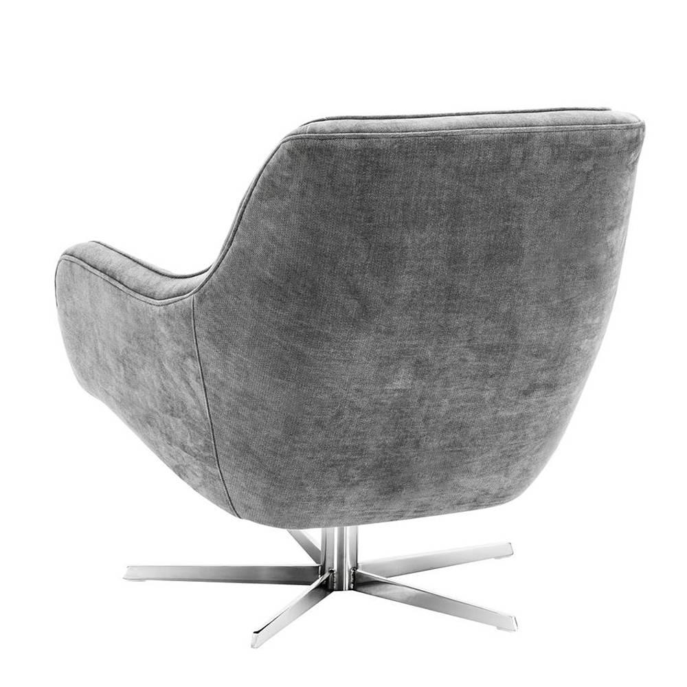 Hand-Crafted Tower Desk Armchair with Light Grey Velvet