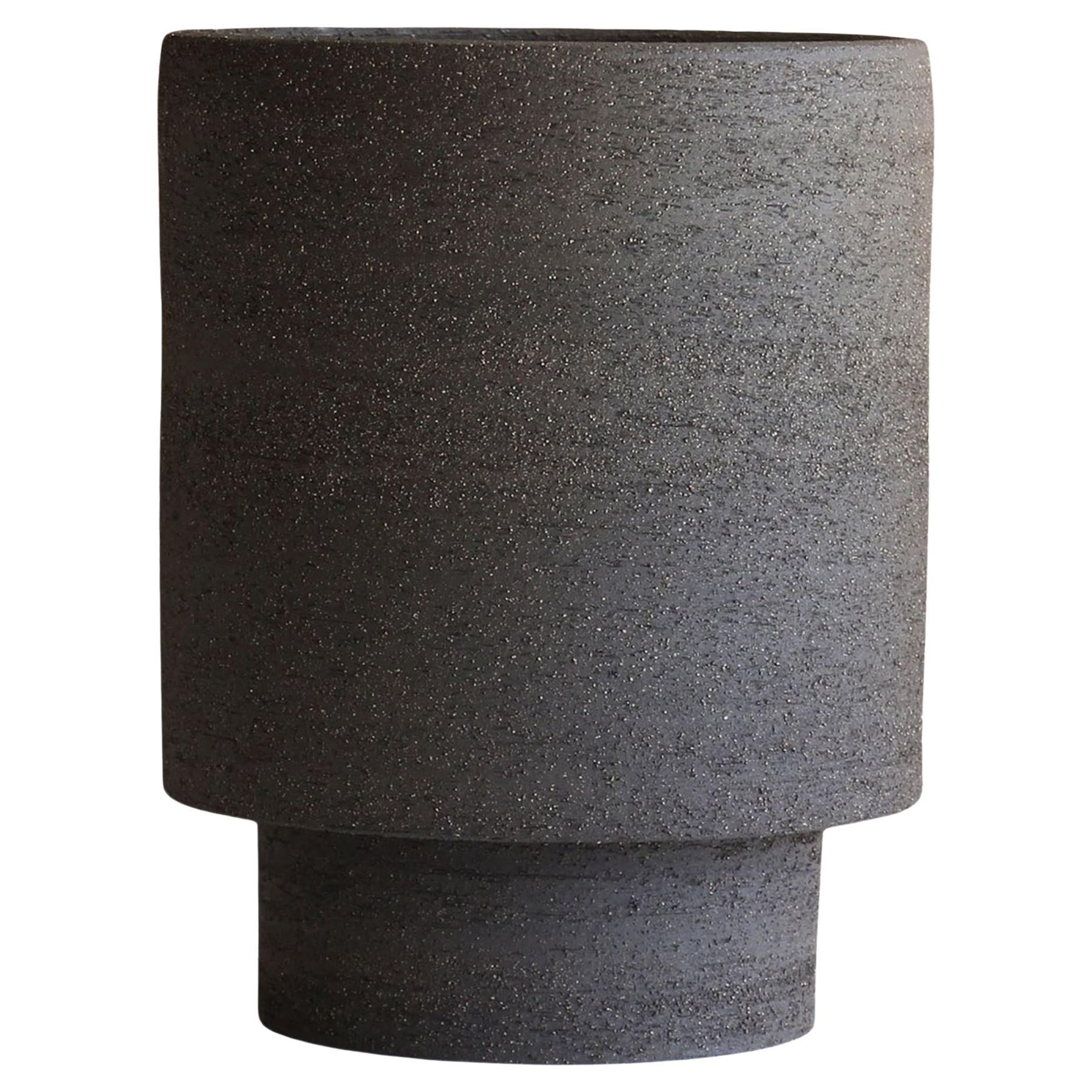 Tower-Like Carbon-Black Decorative Vase For Sale