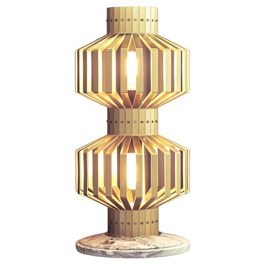 Tower Table, Brushed Brass Table Light with Marble Base For Sale