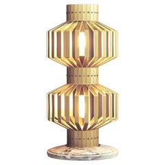 Tower Table, Brushed Brass Table Light with Marble Base