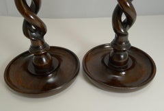 Towering Pair of Solid Oak Open Barley Twist Candlesticks, circa 1900