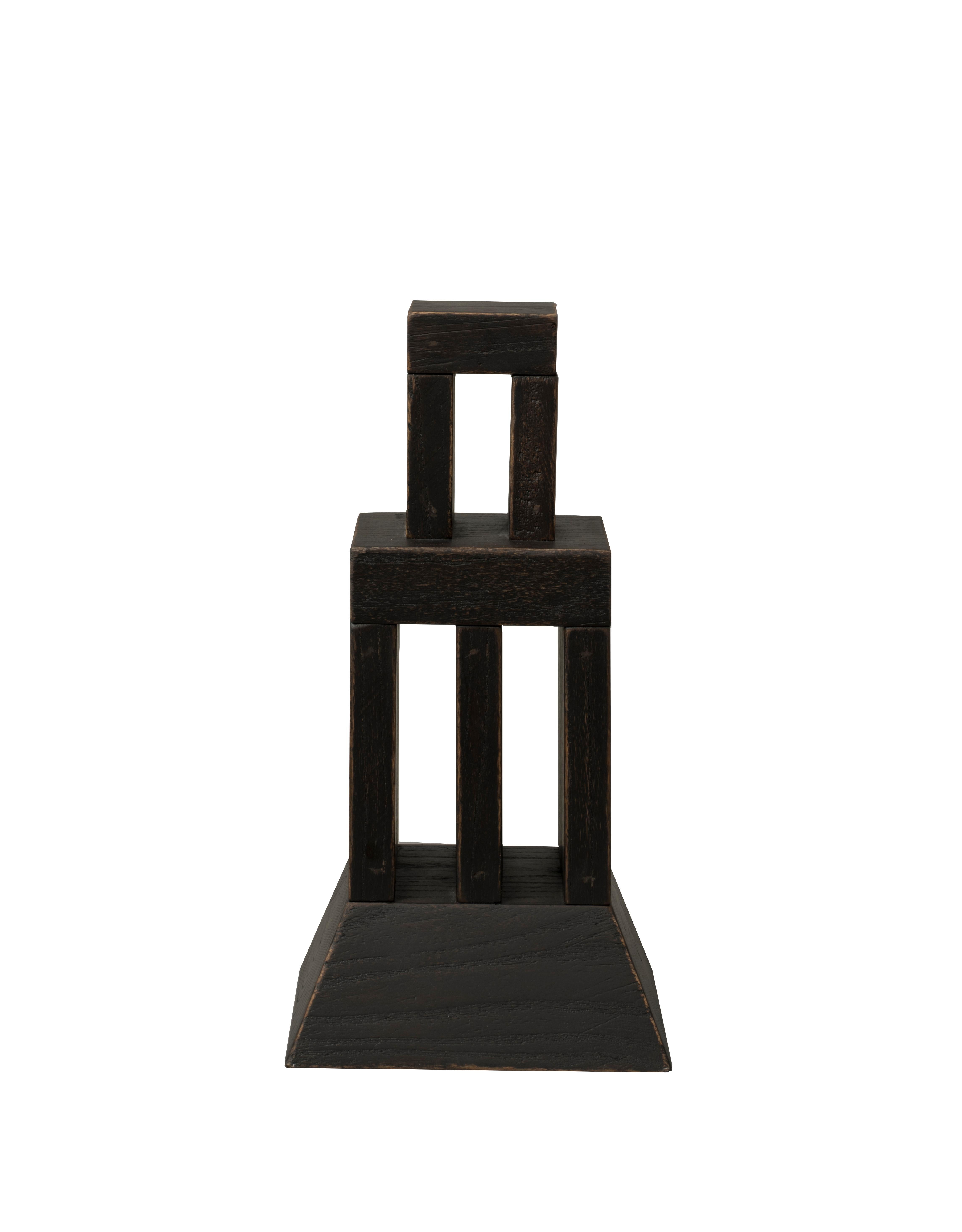 TOWERX21 Architectural Elm Wood Sculpture in Dark Finish by Towerland For Sale