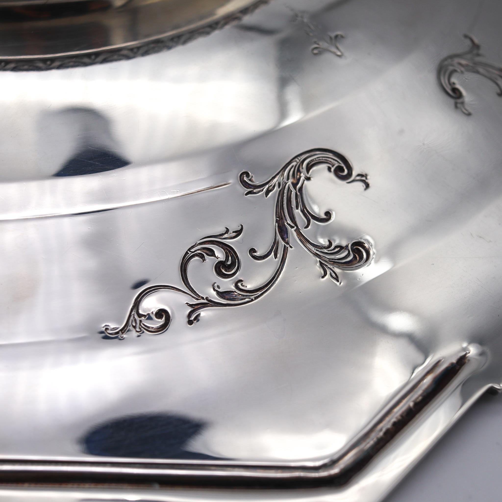 North American Towle & Co. 1890 Edwardian Art Nouveau Octagonal Centerpiece Tray .925 Sterling For Sale
