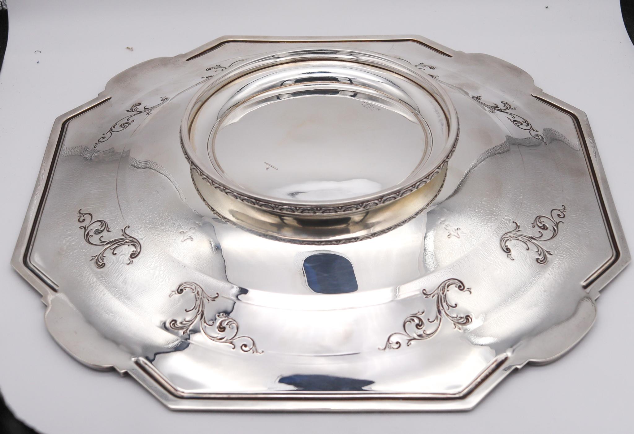 Hand-Crafted Towle & Co. 1890 Edwardian Art Nouveau Octagonal Centerpiece Tray .925 Sterling For Sale