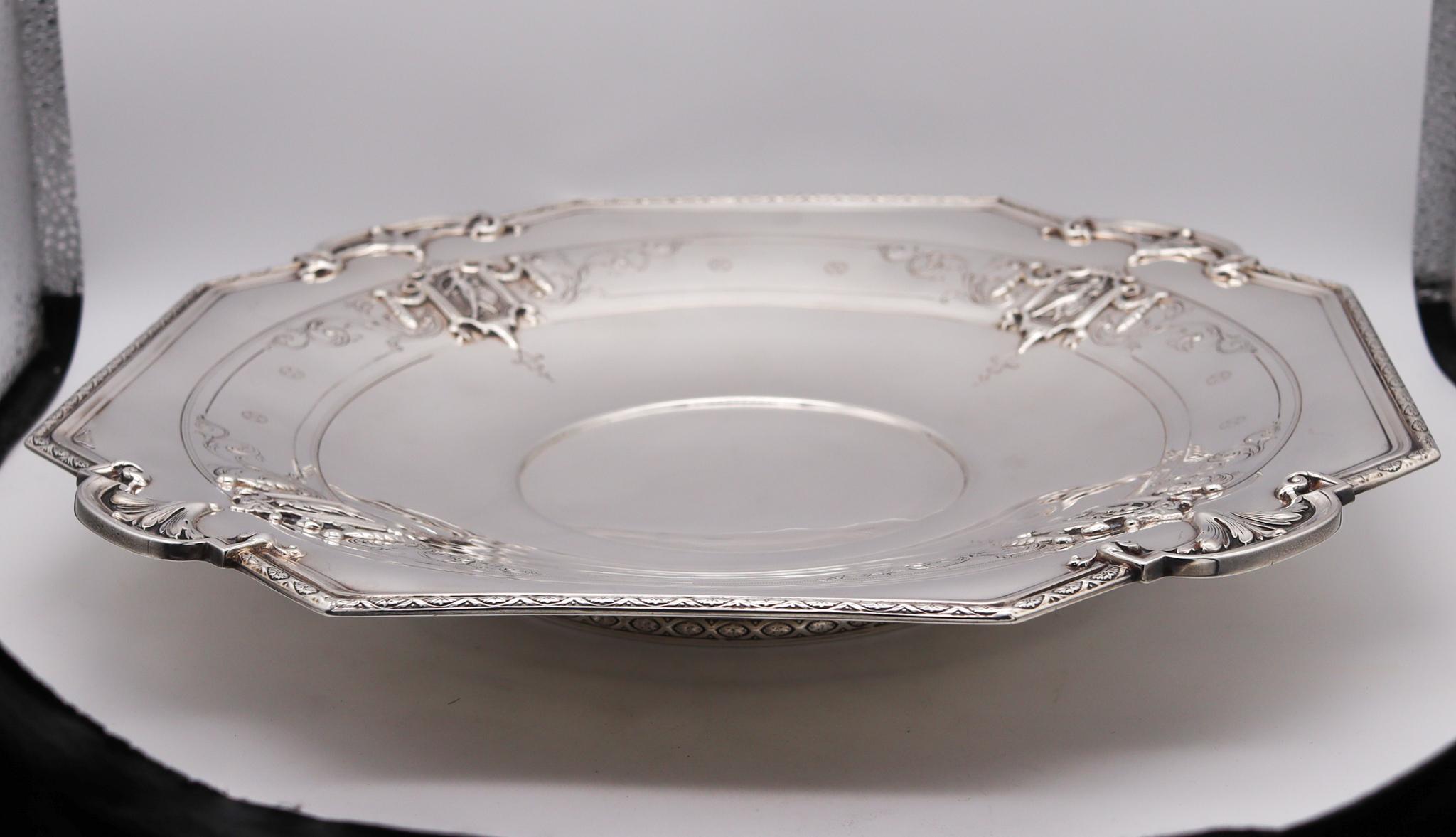 Towle & Co. 1890 Edwardian Art Nouveau Bandeja octogonal para centro de mesa .925 Sterling Hecho a mano en venta