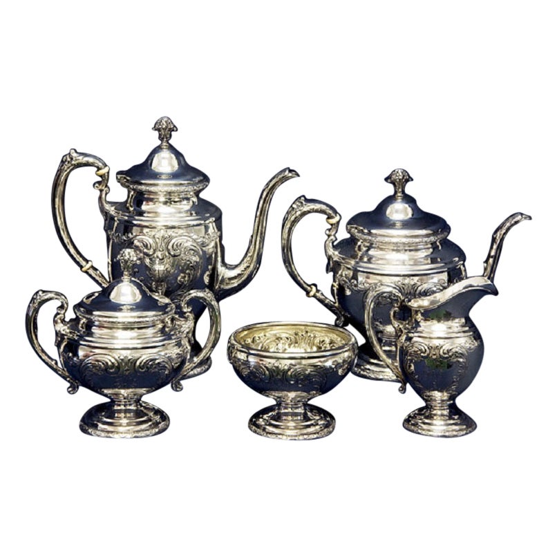 Old Towle Old Master 5 Stück Sterlingsilber Teekanne, Kaffeekanne, Milchkännchen, abgedeckt