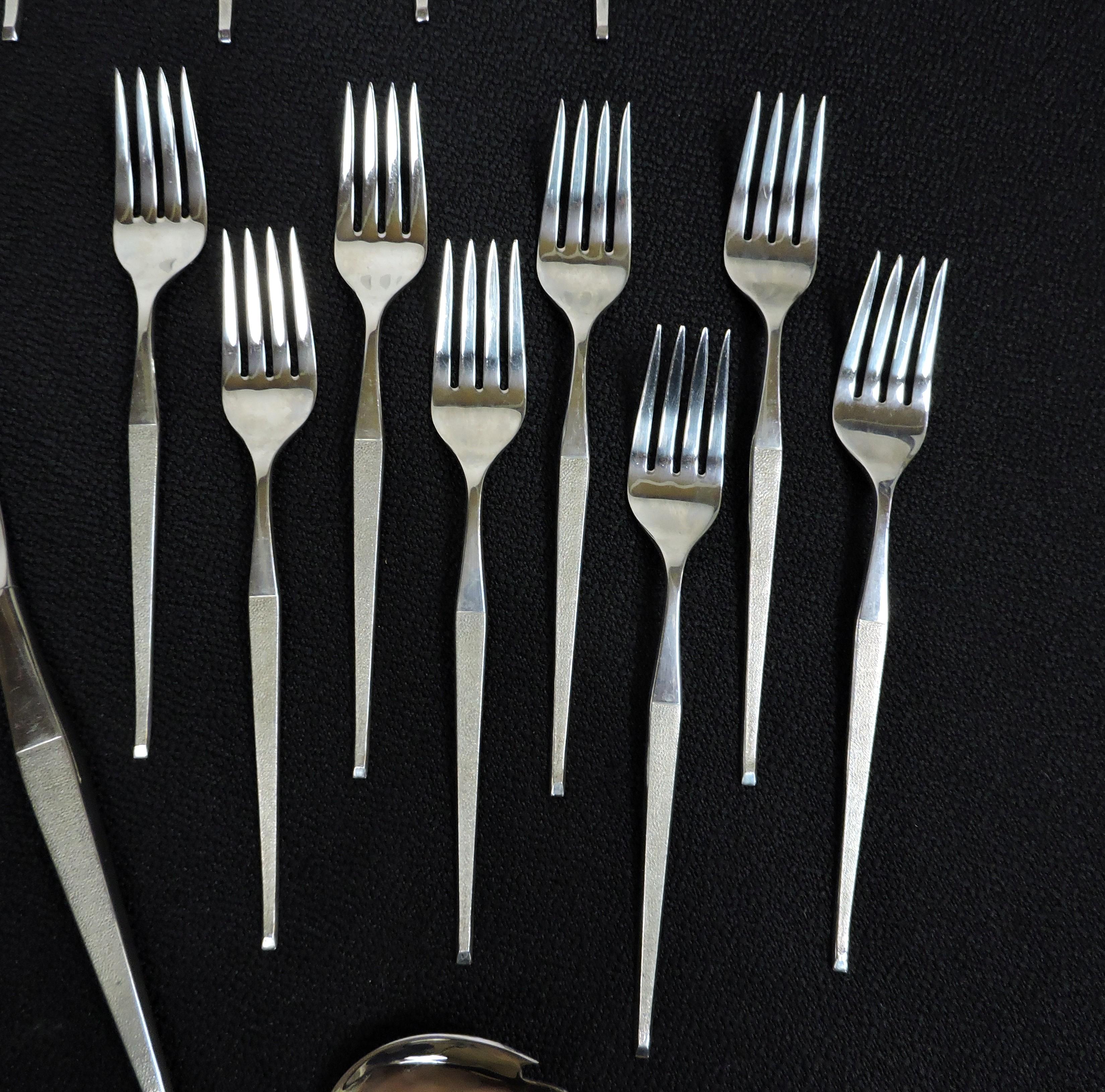 Late 20th Century Towle Shape Stainless Mid Century Modern 42 Piece Flatware Service for 8