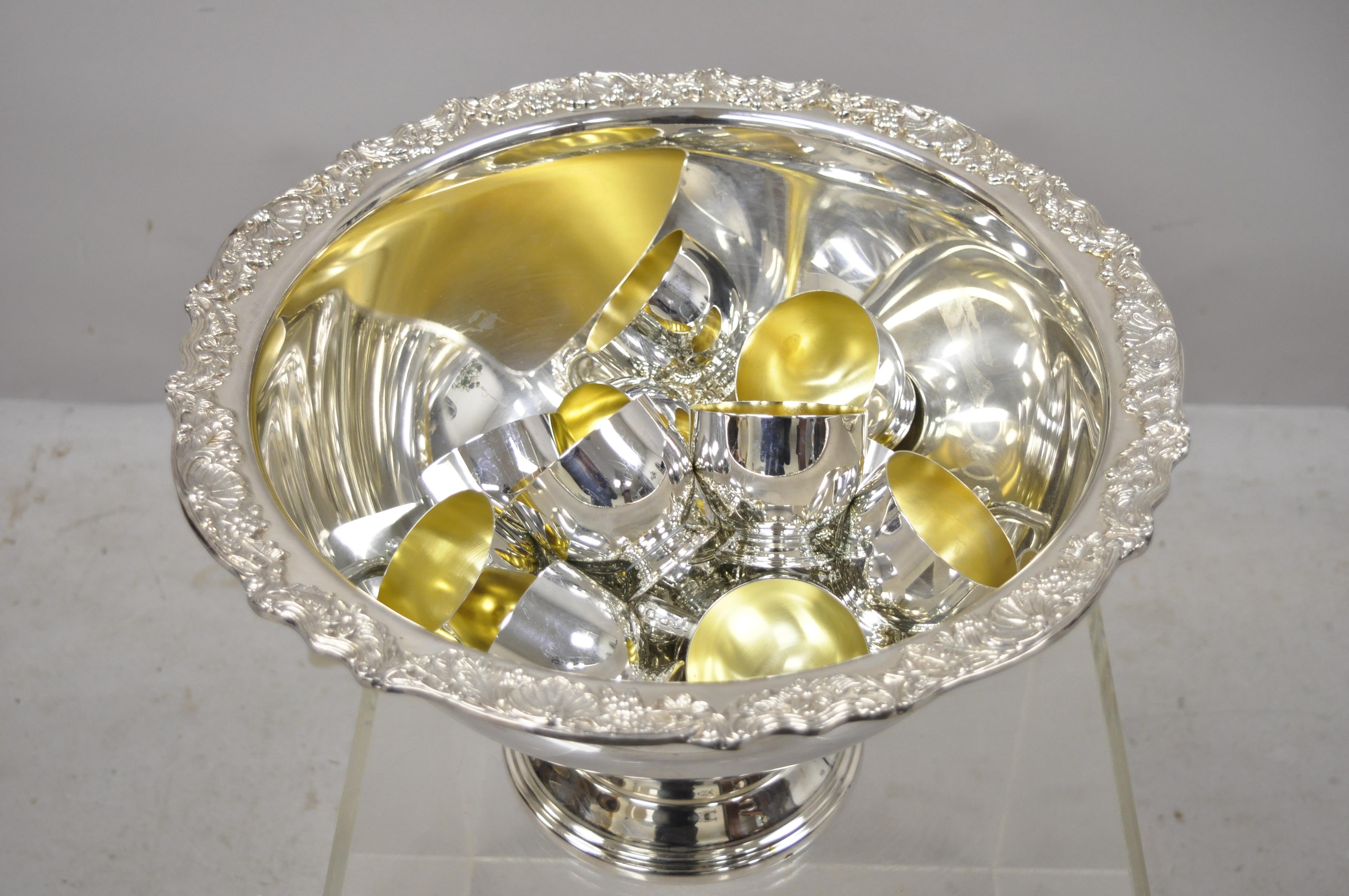 Towle Silver Plated Punch Bowl Set Flower Shell Rim with 12 Cups 1
