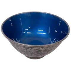 Towle Silversmiths Modern Blue Enamel Silver Plated Bowl Vintage 1970s