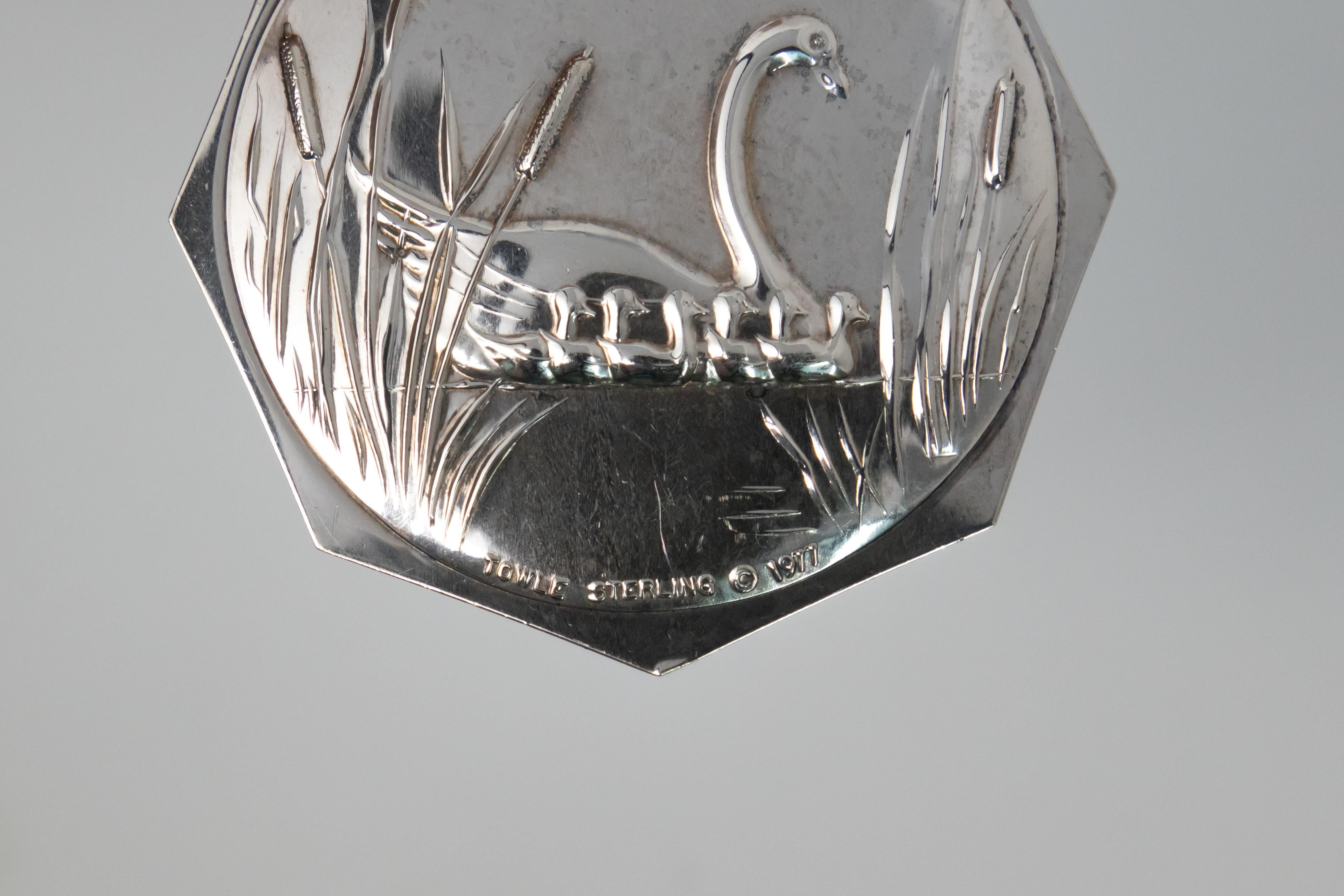 Late 20th Century Towle Sterling 1977 Seven Swans a Swimming Ornament For Sale