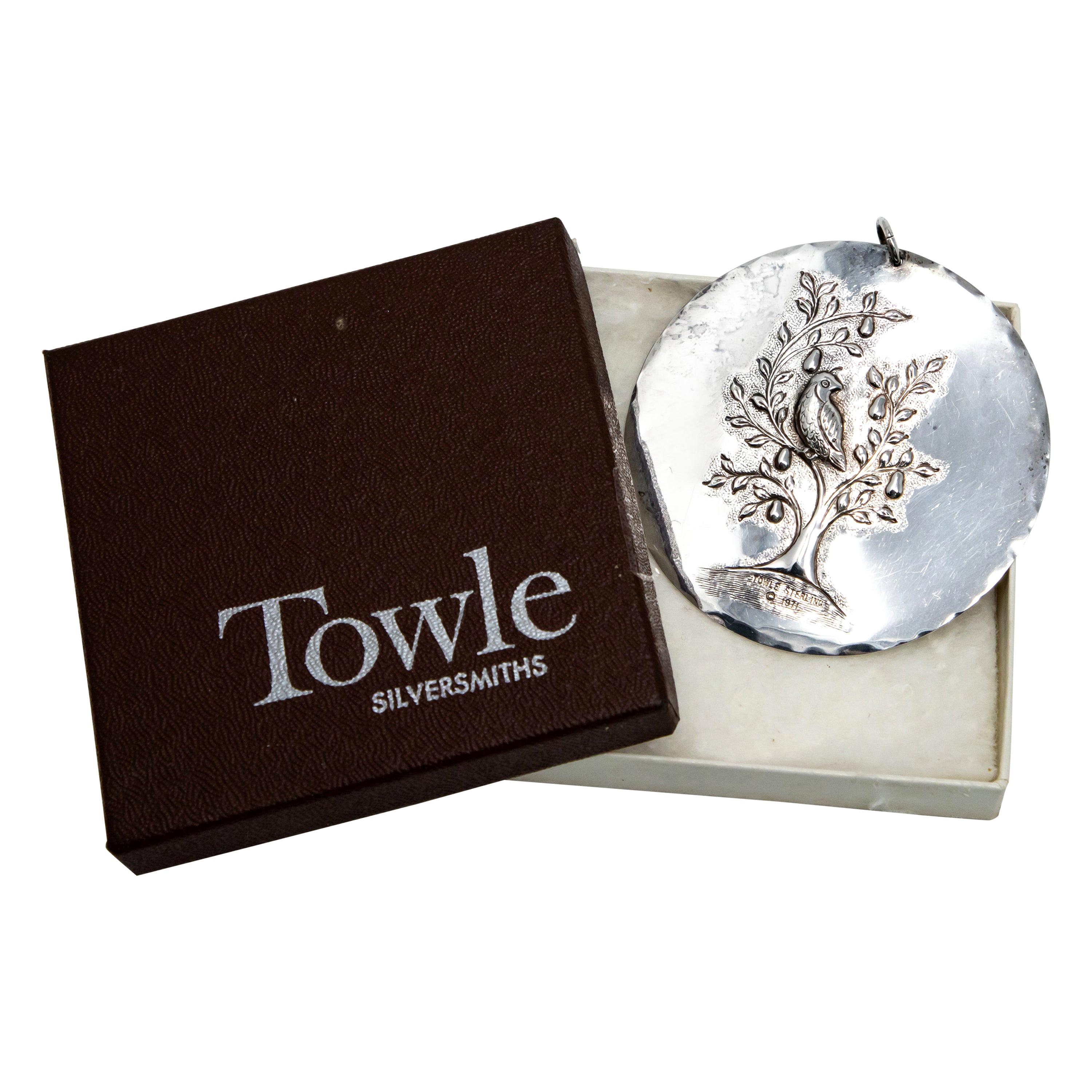 Towle Sterling Ornament Partridge in a Pear Tree with Dove of Peace Box, 1971 For Sale