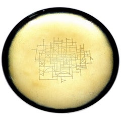 Towle Sterling Silver Etched Yellow and Black Enamel Tazza Plate