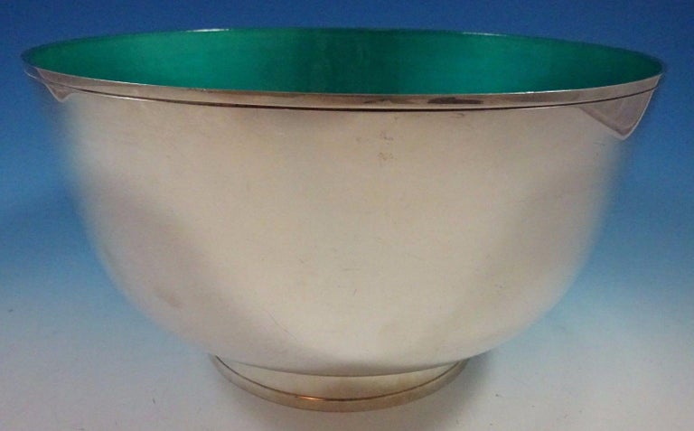 American Towle Sterling Silver Punch Bowl and Cups with Turquoise Enamel For Sale
