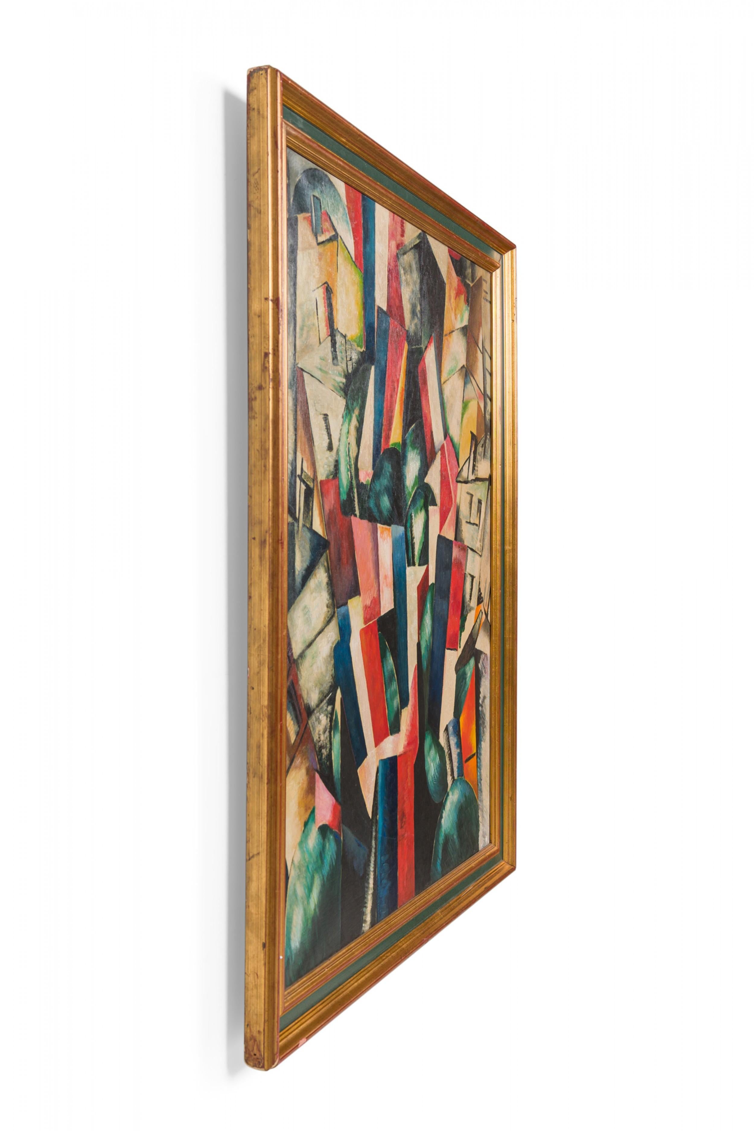 Quadro astratto costruttivista in stile cubista rosso, bianco e blu, intitolato 
