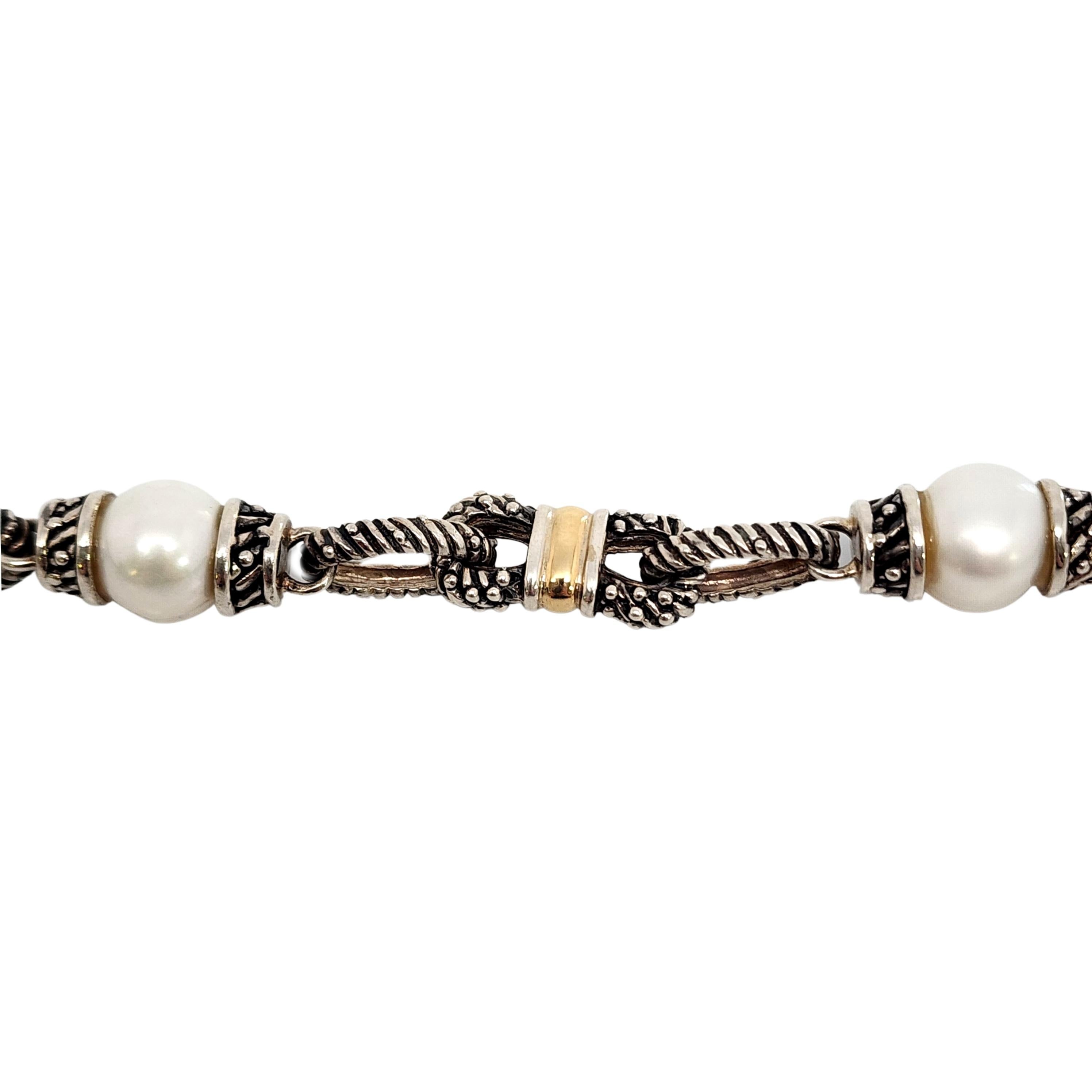 Round Cut Town & Country T&C Sterling Silv 14K Gold Cultured Pearl Toggle Bracelet #12890 For Sale