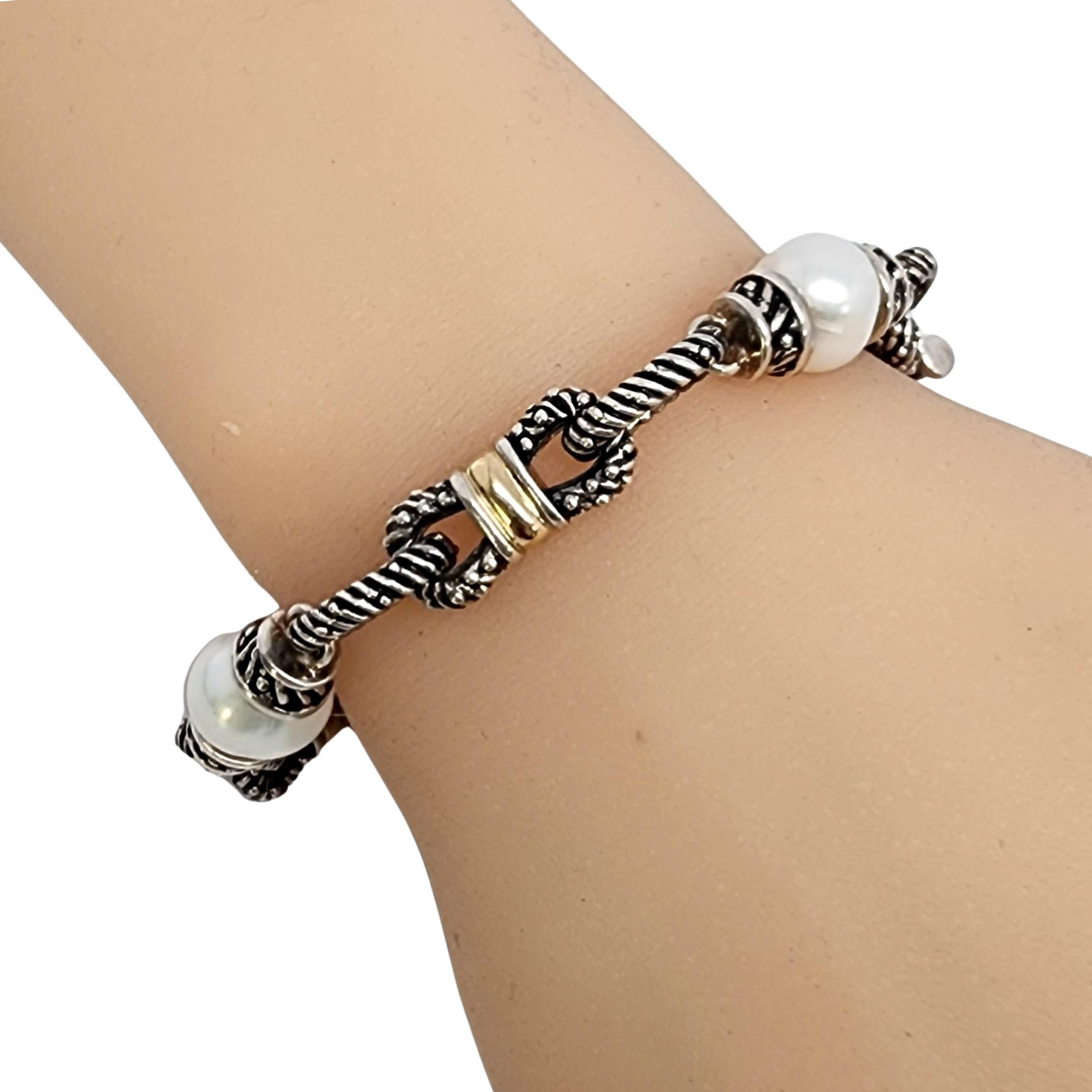 Town & Country T&C Sterling Silv 14K Gold Cultured Pearl Toggle Bracelet #12890 For Sale 1