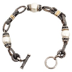 Town & Country T&C, bracelet à bascule étagère en or 14 carats et perles de culture #12890