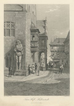 Town Hall, Halberstadt, Antique Steel Engraving after Carl Werner, circa 1877