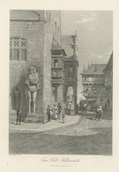 Rathaus, Halberstadt, antike Stahlstich nach Carl Werner, um 1885