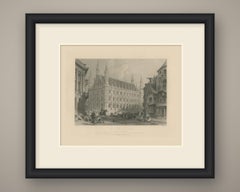 Municipio di Lovanio (Leuven), Belgio, incisione su acciaio tratta da Allom, 1850 circa