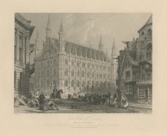 Municipio di Lovanio (Leuven), Belgio, incisione su acciaio tratta da Allom, 1850 circa
