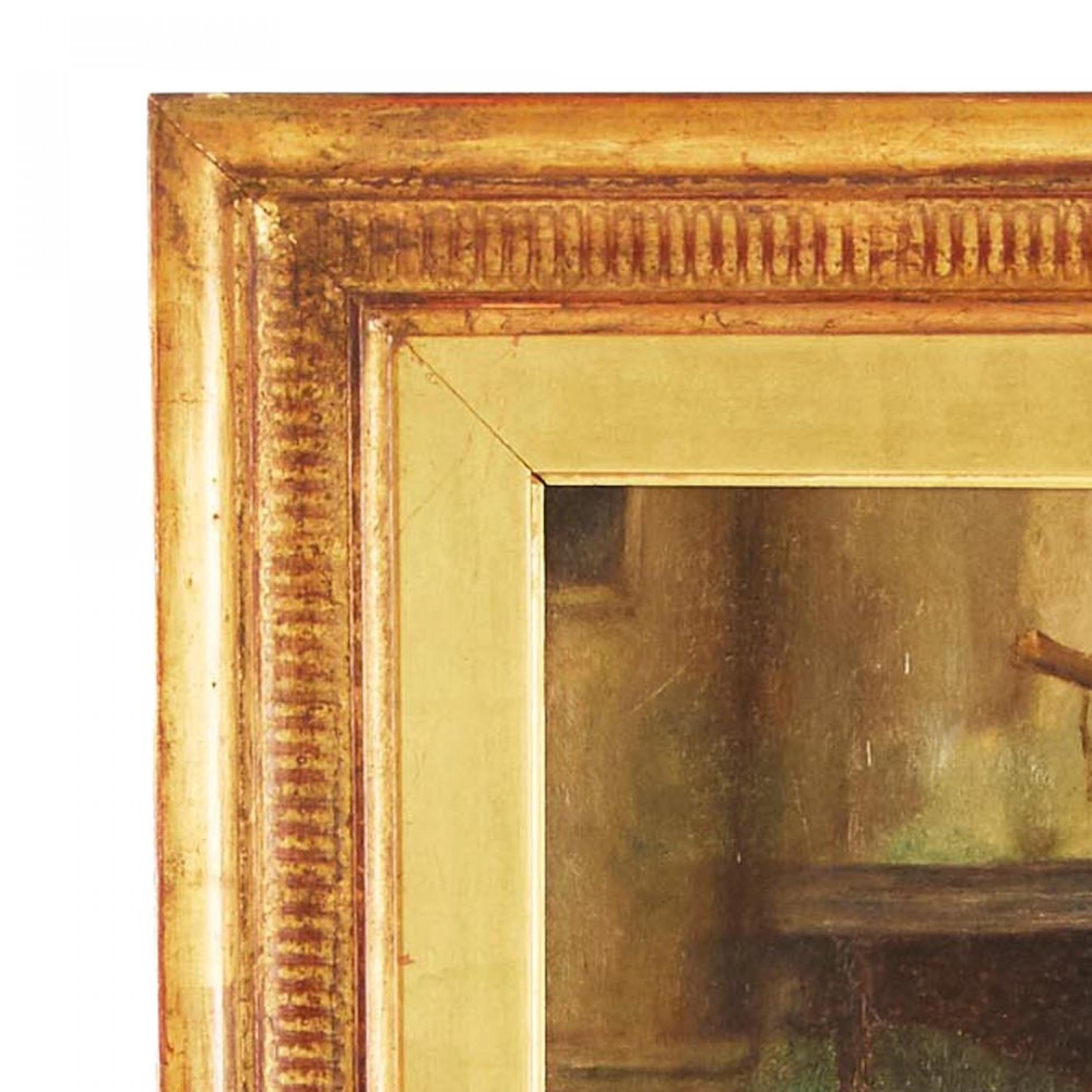 Hand-Carved Townscape 19th-Century Oil Painting For Sale