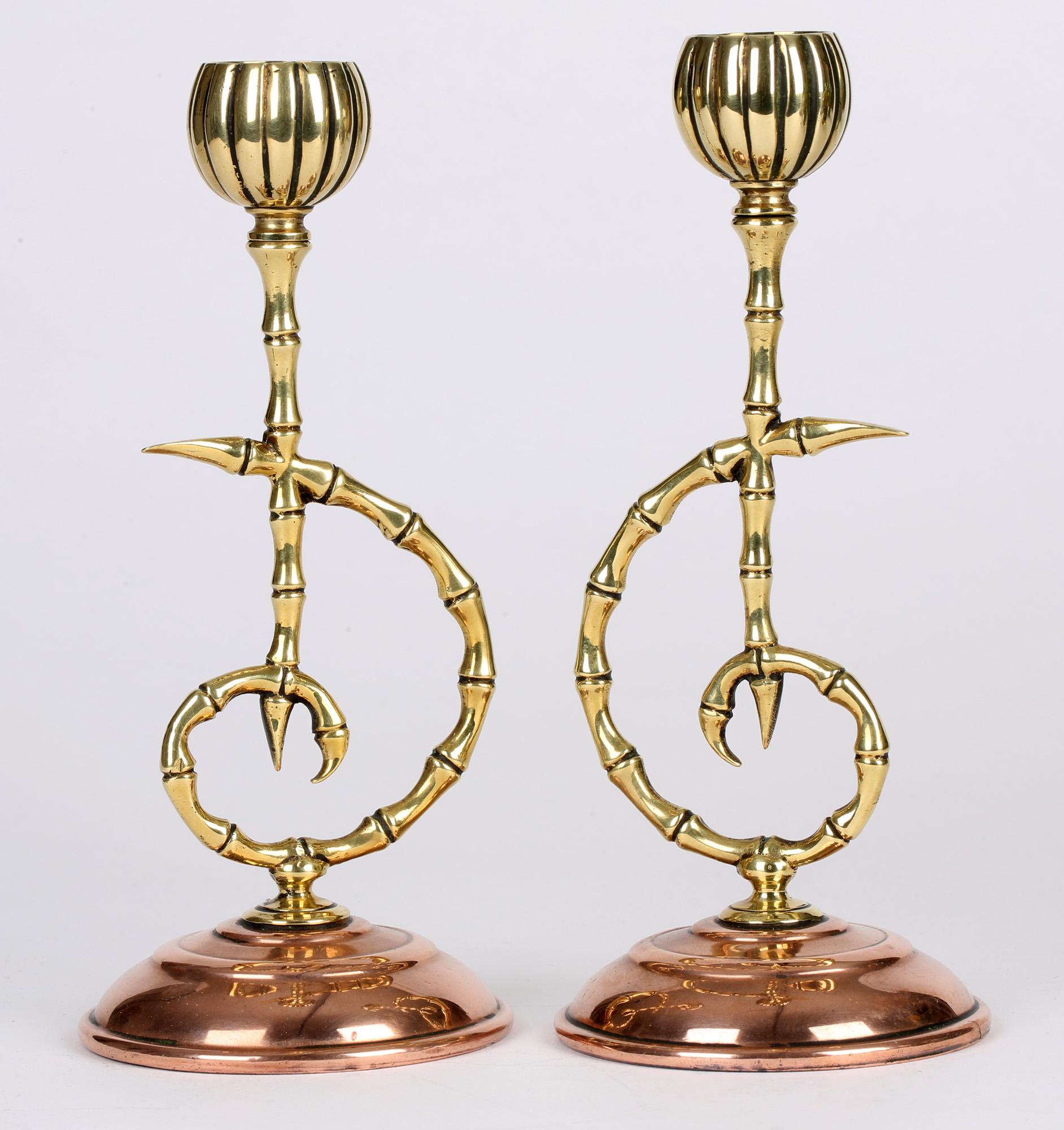 Townsend & Co. Aesthetic Movement Candelabri in ottone e rame con bambù in vendita 5