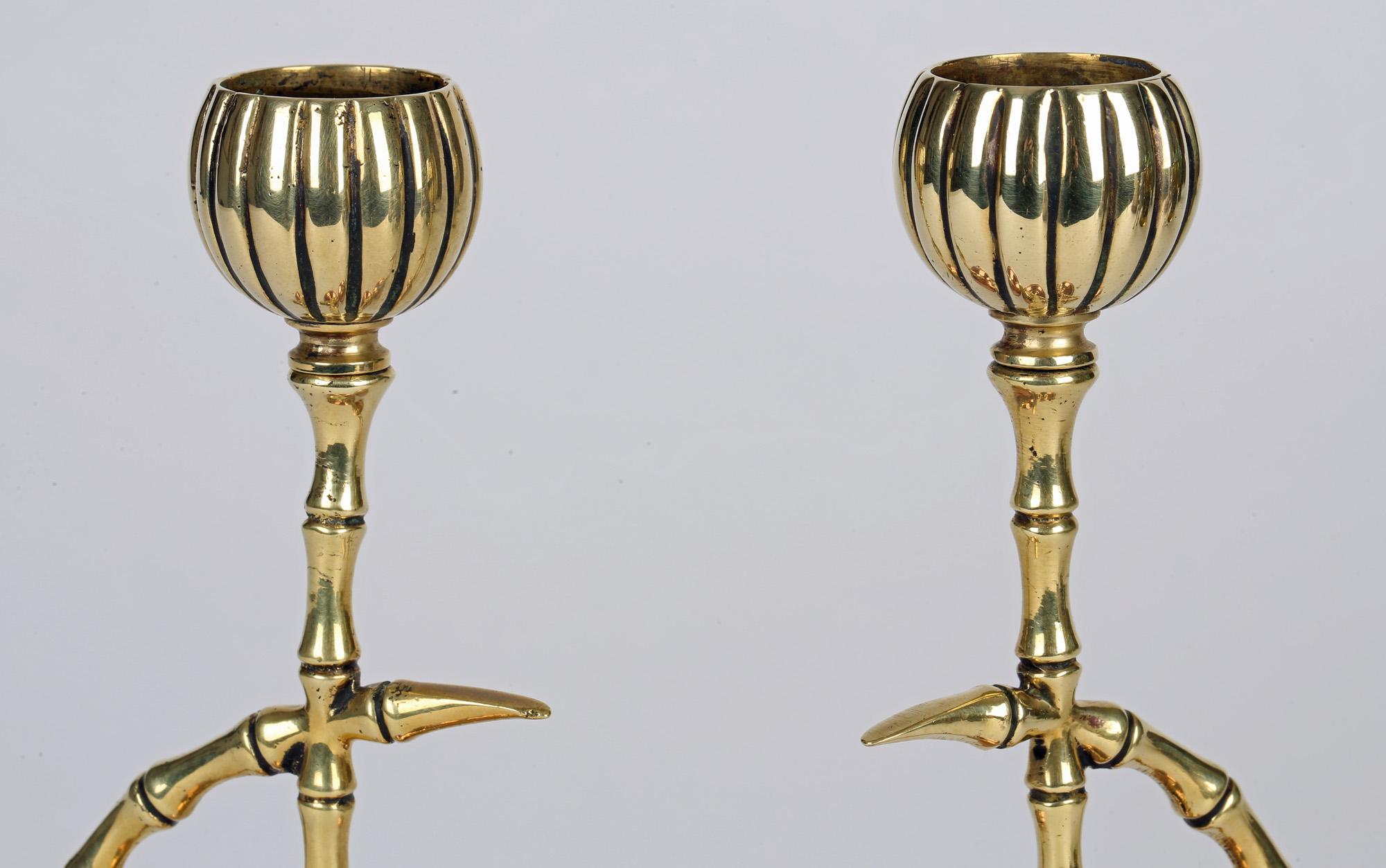 Townsend & Co Aesthetic Movement Brass and Copper Bamboo Candlesticks For Sale 8