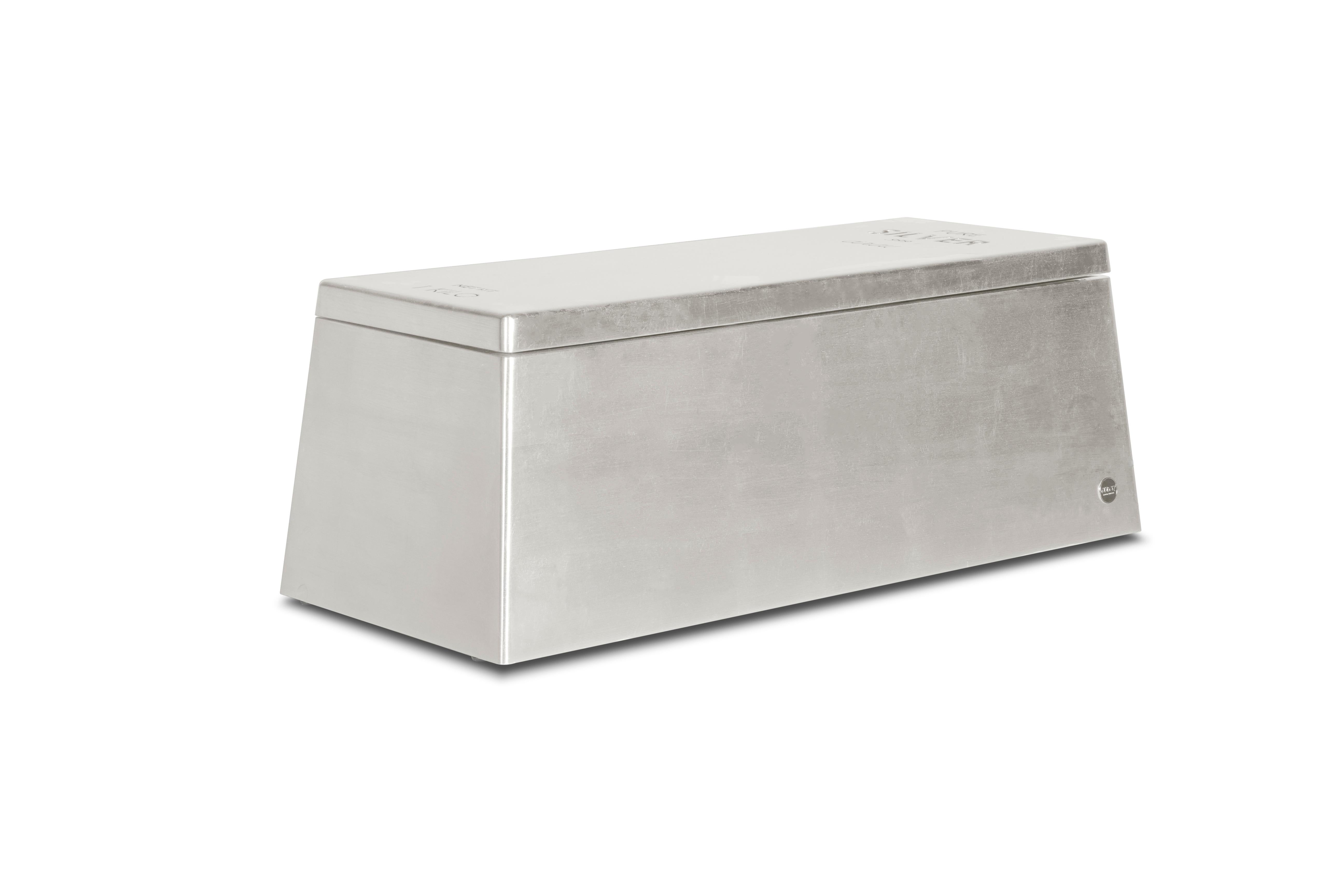 Modern Silver Kids Toy Box in Wood with Silver Finish by Circu Magical Furniture For Sale