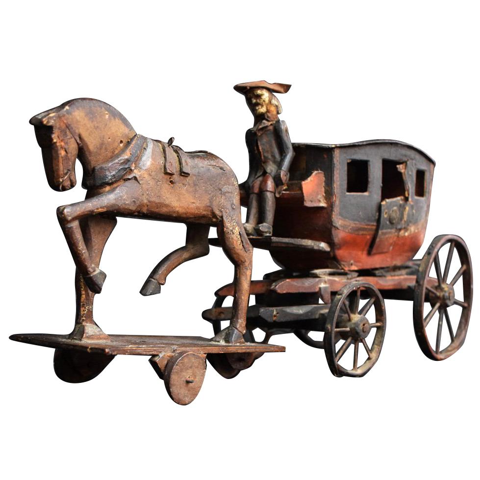 Toy Horse and Carriage, circa 1850