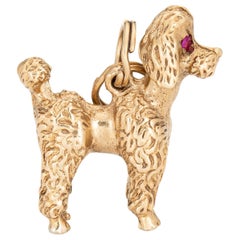 Toy Poodle Dog Charm Vintage 14k Yellow Gold Pendant Estate Animal Jewelry