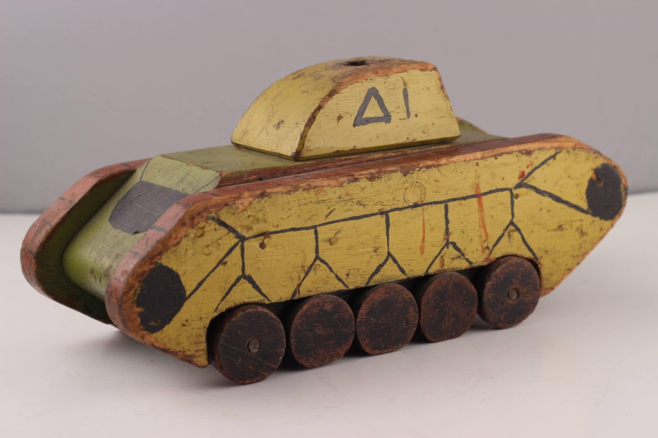 Reclaimed Wood Toy Wooden Tank Made by Italian Soldier from the Second World War For Sale