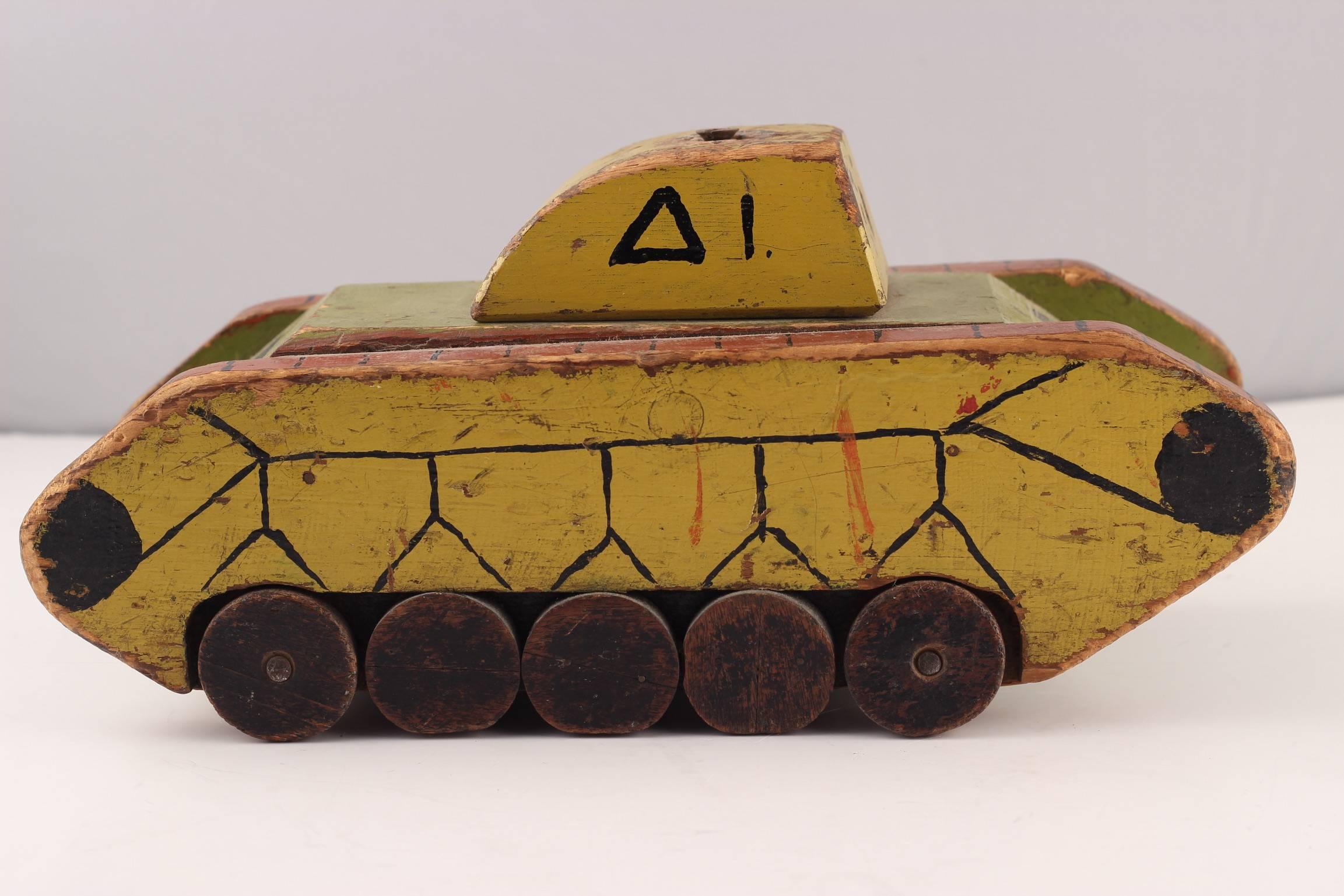 Folk Art Toy Wooden Tank Made by Italian Soldier from the Second World War For Sale