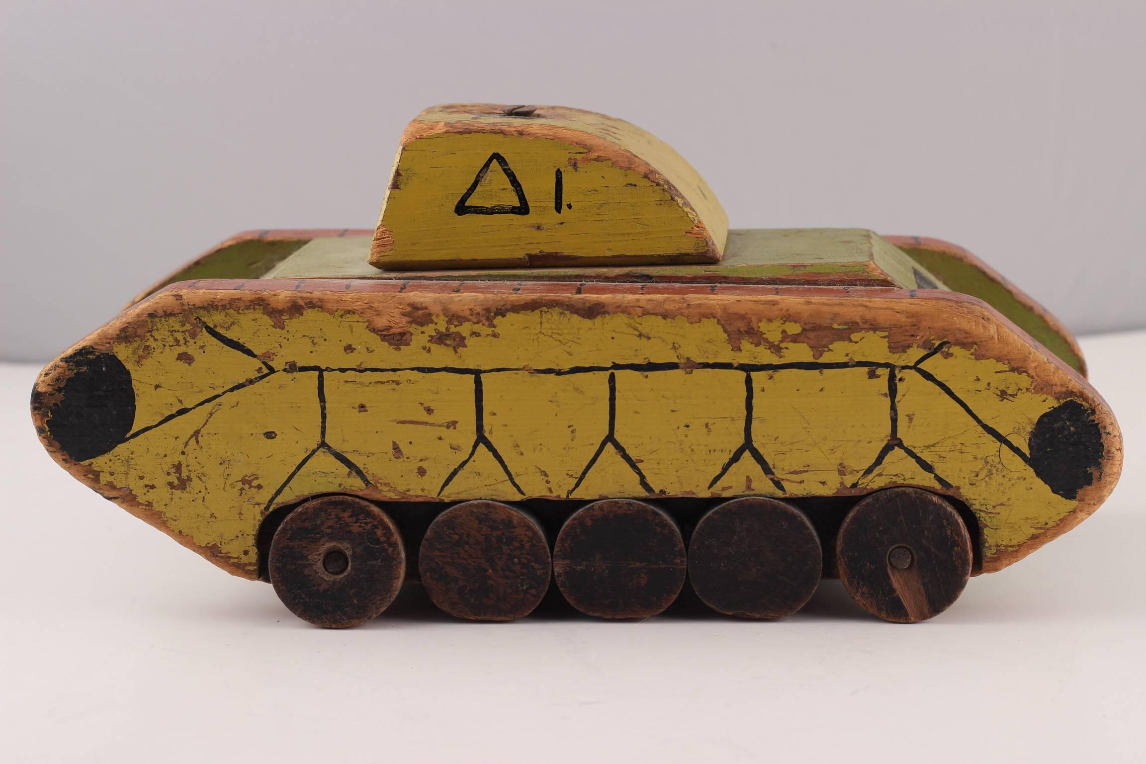 Mid-20th Century Toy Wooden Tank Made by Italian Soldier from the Second World War For Sale