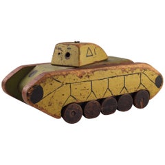 Retro Toy Wooden Tank Made by Italian Soldier from the Second World War