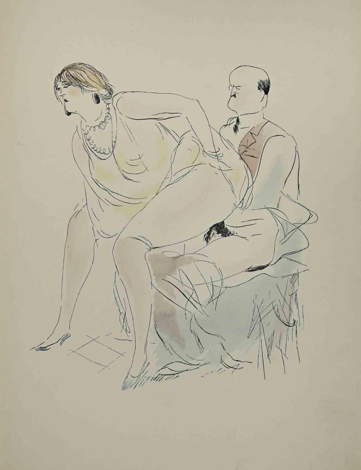 Toyen Marie Cerminova Figurative Print – Erotische Szene - Lithographie von Toyen - 1923