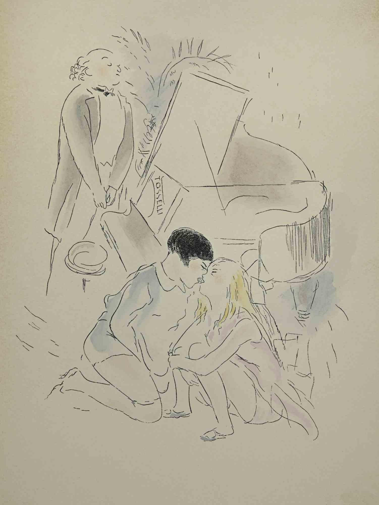 Toyen Marie Cerminova Figurative Print – Erotische Szene - Lithographie von Toyen - 1927