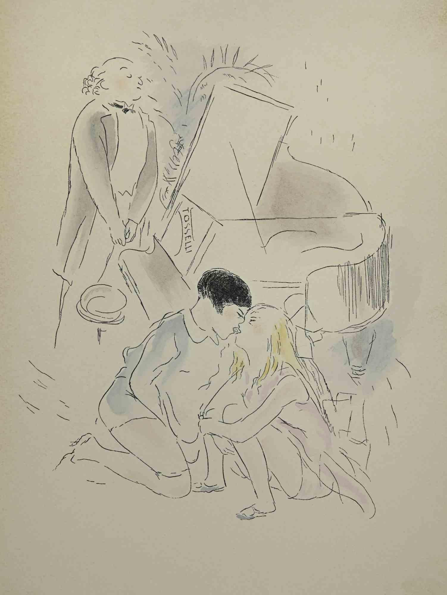 Toyen Marie Cerminova Figurative Print - Erotic Scene - Lithograph by Toyen - 1927