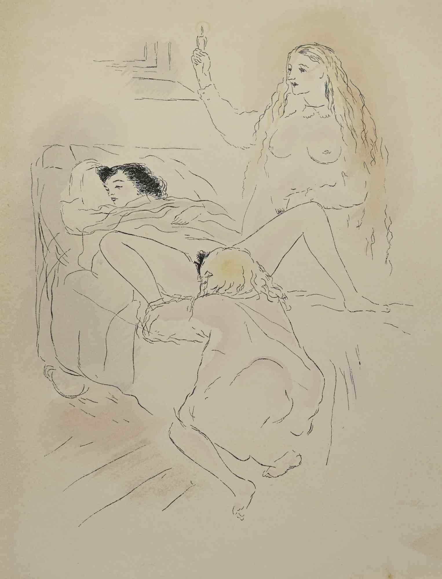 Toyen Marie Cerminova Nude Print - Erotic Scene - Lithograph by Toyen - 1927