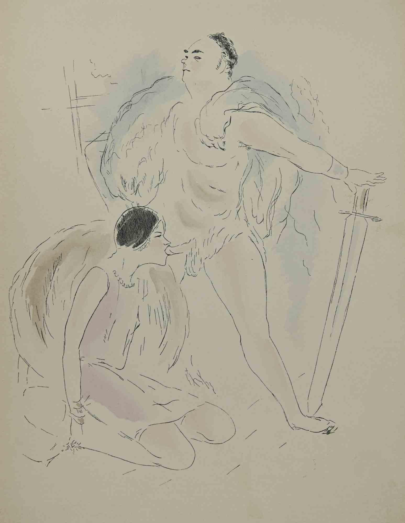 Toyen Marie Cerminova Nude Print – Erotische Szene - Lithographie von Toyen - 1927