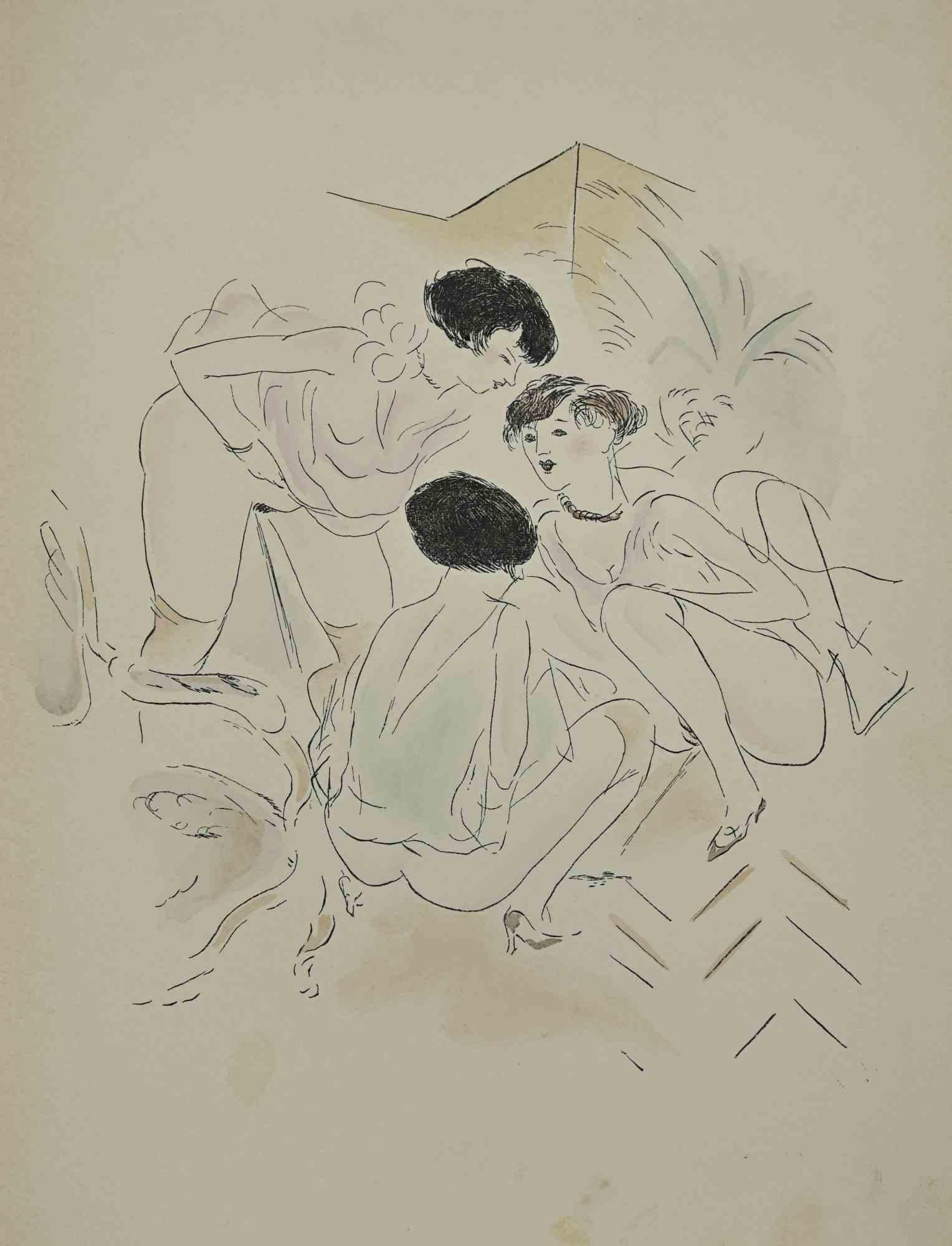 Toyen Marie Cerminova Figurative Print - Erotic Scene - Lithograph by Toyen - 1927