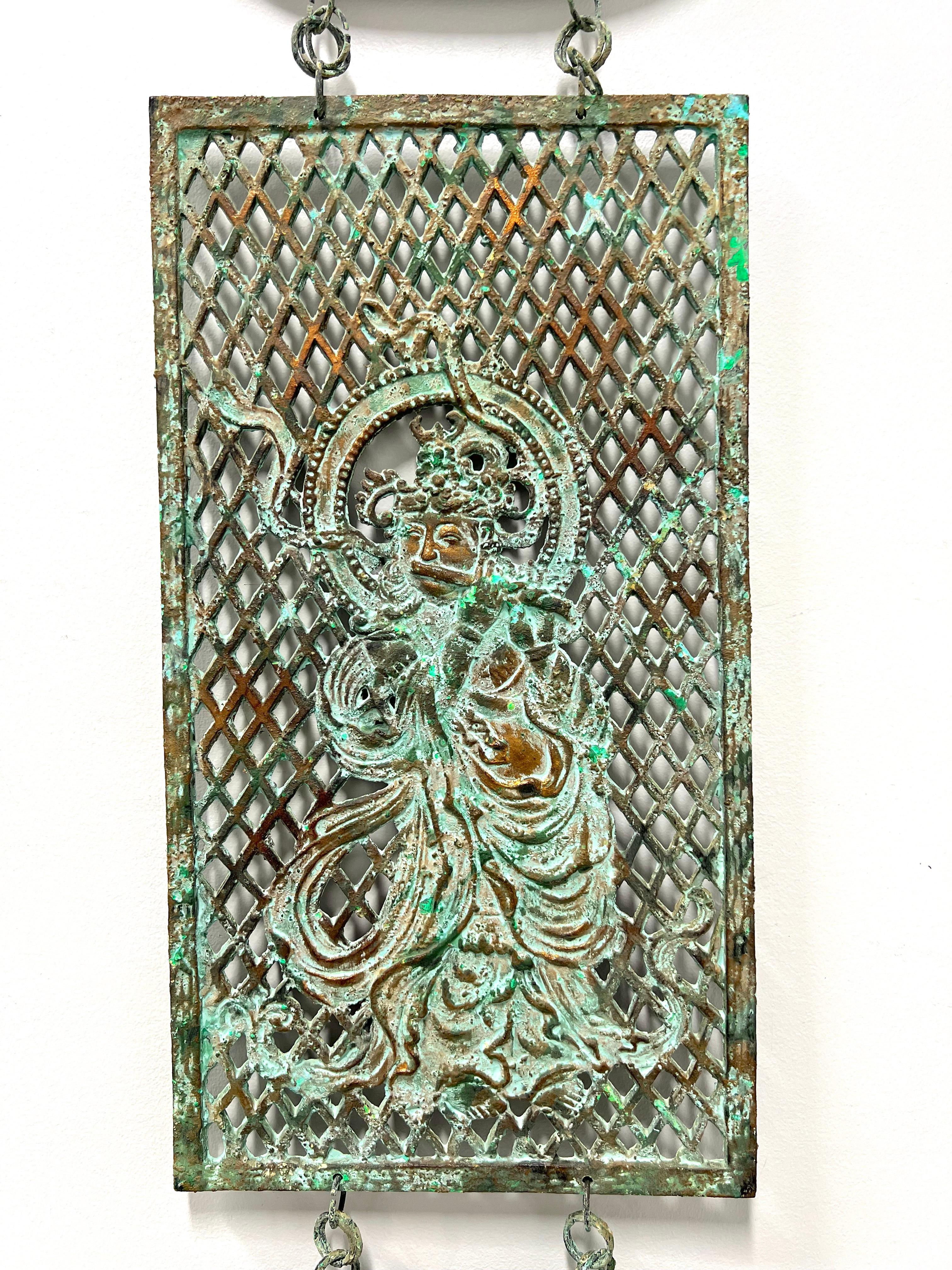 Anglo-Japanese TOYO Mid Century Cast Metal Japanese Temple Decoration Large 5' Wall Hanging