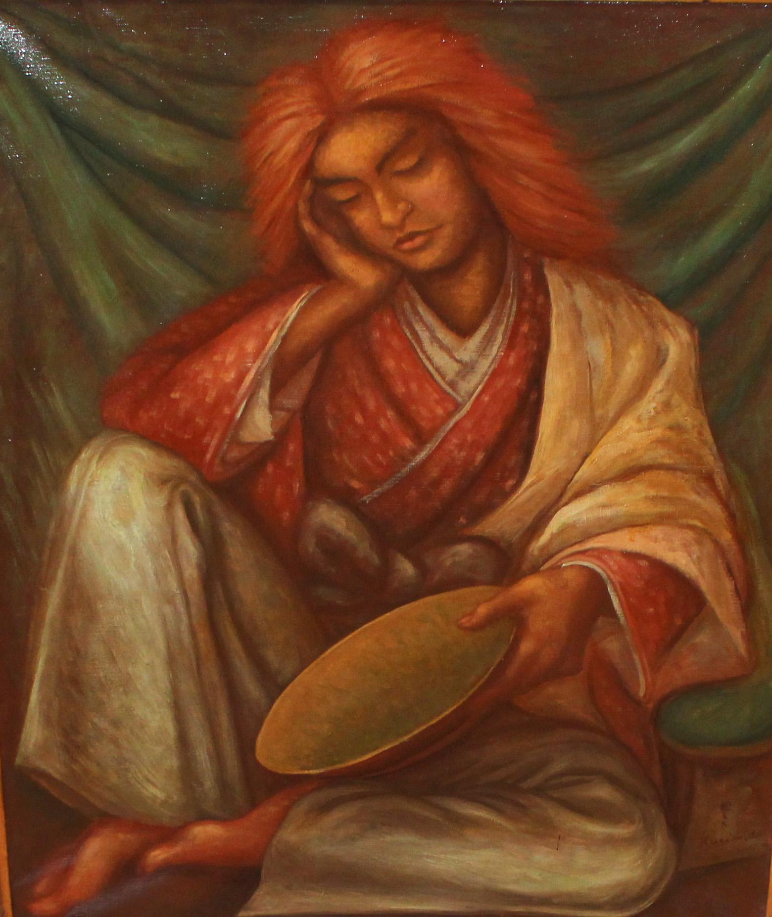 Dream of a Japanese Bonze Oil Painting on Canvas, Framed, Mid-20th Century