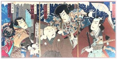 Kabuki Scene-  Woodcut by Toyohara Kunichika - The Late 19th Century