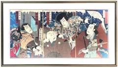 Kabuki Scene-  Woodcut by Toyohara Kunichika - The Late 19th Century