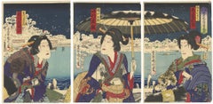 Antique Snow, Geisha, Original Japanese Woodblock Print, Japanese Mythology, Ukiyo-e Art