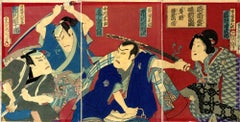 Sword Fight - Woodcut by Toyohara Kunichika - 1878