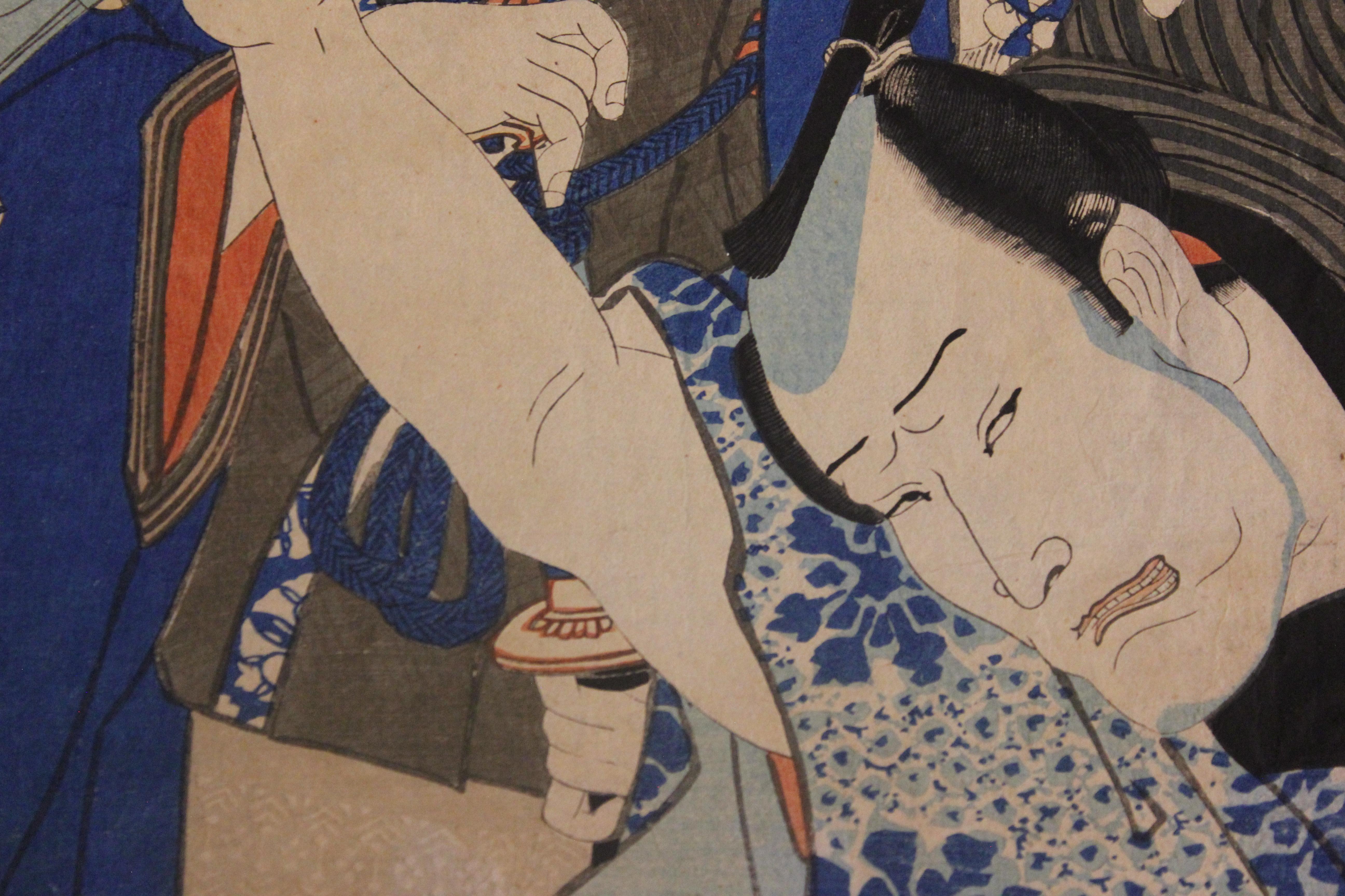 Due attori kabuki Stampa xilografica giapponese - Print Edo di Toyohara Kunichika